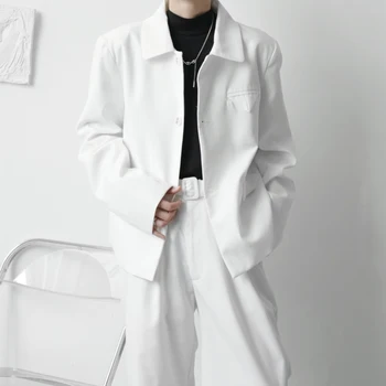 Moški Korejskem Slogu Ulične Mode Nišo Svoboden Priložnostne Črno Belo Jakno Človek Japonski Harajuku Chic Vintage Plašč Pomladi, Jeseni