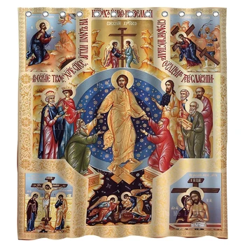 Velikonočni Kristusovo Vstajenje Ikono Pravoslavne Križanje Jezusa Verske Spust V Pekel Farbic Tuš Zavesa, Ki Jih Ho Me Lili