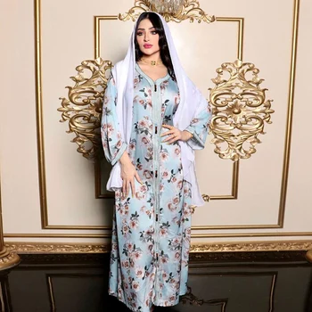 Maxi Caftan Islamske Obleka Ženska Abaya Dubaju, Turčija, Muslimani 2022 Tiskanja Dolgo Večerno Obleko Tam Kaftan Marocain Turški Jilbab Oblačila