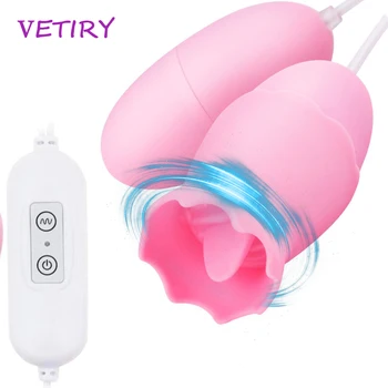 VETIRY Jezika Vibratorji 12 Načini USB Power Vibracijsko Jajce G-spot Masaža Vagine Lizanje Klitoris Stimulator Spolnih Igrač za Ženske